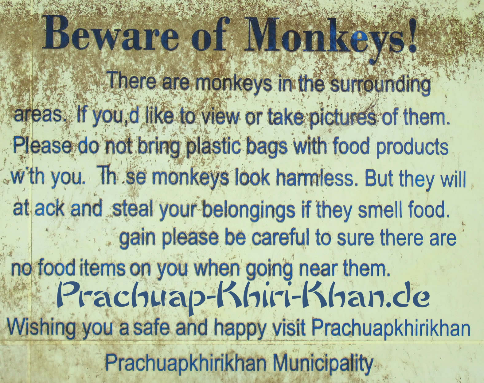 Vorsicht vor Affen - Warnschild